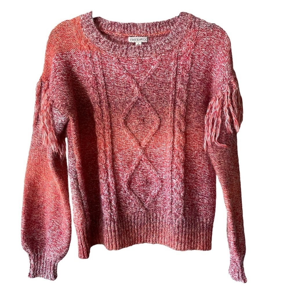 Frye & Co Pink Ombré Knit Tassel Sweater Spacedyed Size Small NWT
